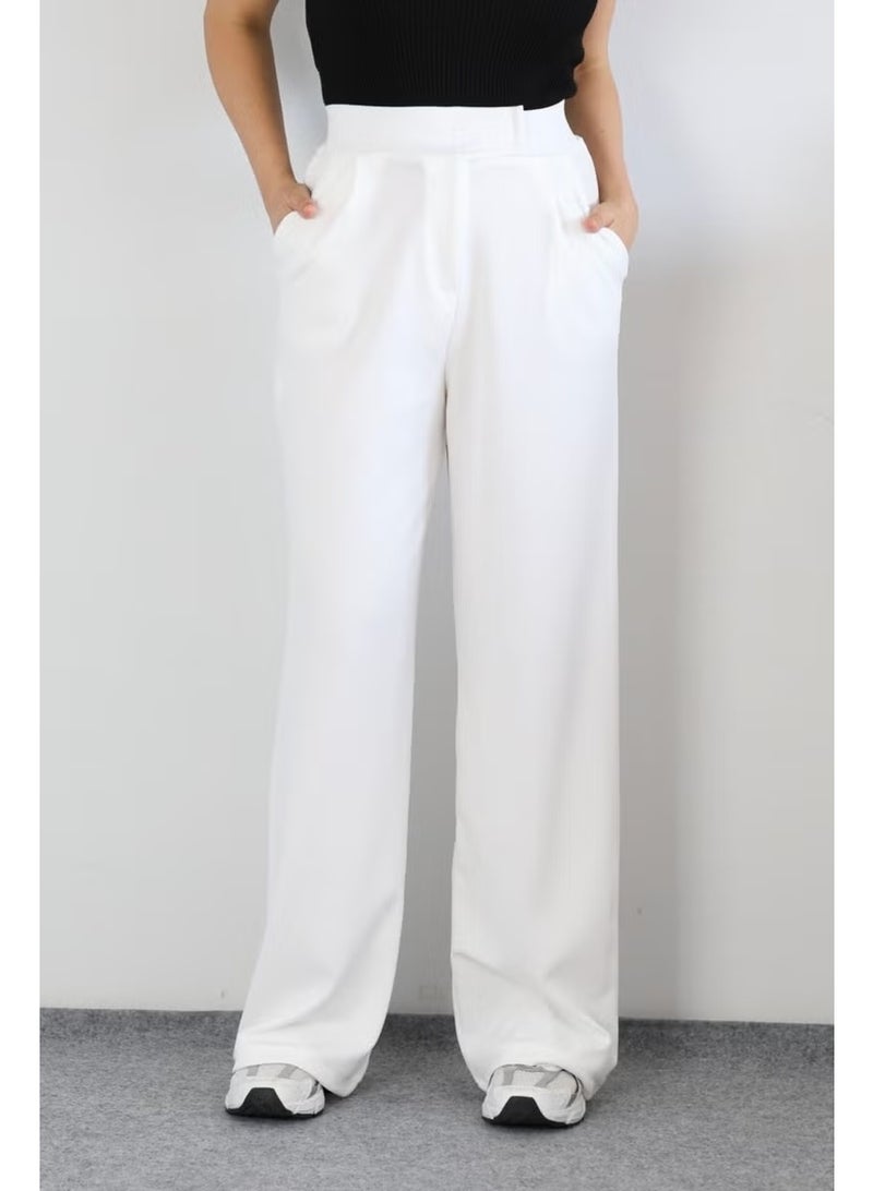 Ritnice Line Women's Lycra Velcro Closure White Palazzo Trousers - Image 1